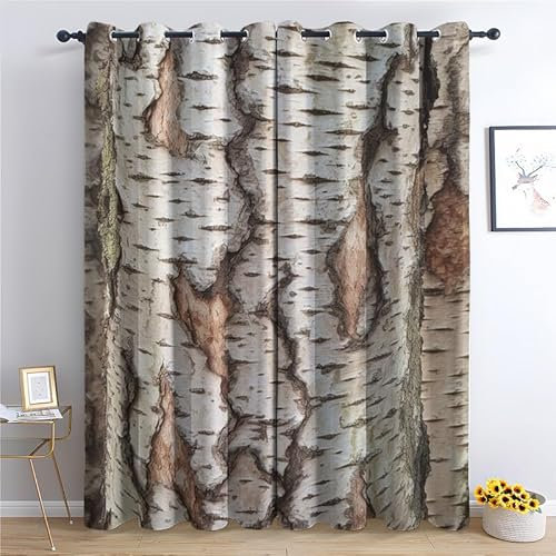 QEODAH Birken Motiv Vorhänge Birke Vorhang Blickdicht Ösenvorhang Verdunklungsvorhänge Gardinen Wohnzimmer Schlafzimmer Kinderzimmer Fenster Deko Blackout Curtain 2er Set H 137 x B 117 cm
