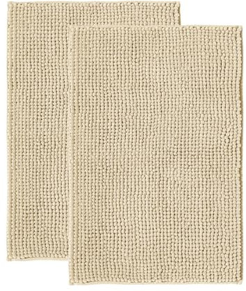 Decomira Badematte rutschfest | Als Badteppich Set kombinierbar | Badezimmer-Teppich Bad-Vorleger waschbar aus Chenille | Duschvorleger für Dusche, Badewannen, WC Deko | Beige - 50x80 cm (2stk)