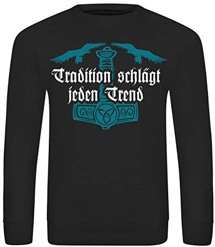 SONS OF ODIN Herren Pullover Thors Hammer Wikinger Spruch Tradition Sippe Kultur Glaube