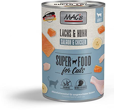 Mac's Cat Premium Nassfutter für Katzen, 6 x 400 g (Lachs und Huhn)