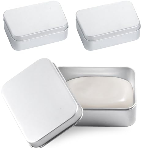 3 Stück Seifendose aus Aluminium, Seifenbox, Seifendose Reise, Seifenschalen mit Abtropfgitter, Seifenhalter, Seifenbehälter, Rostfrei Wasserdicht Metalldose für Reise Hause Festes Shampoo