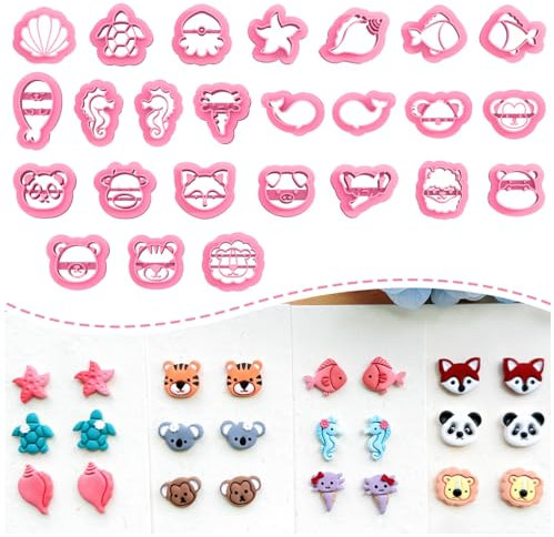 Keoker Emporte-pièces en argile polymère, emporte-pièces en argile polymère pour bijoux en argile polymère, 25 formes de visages d'animaux, petits coupe-boucles d'oreilles pour la fabrication d'argile