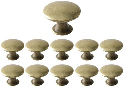 Mokife 12 Boutons de Tiroir Vintage, Laiton Rond Poignée de Meuble Ancien, Metal Boutons de Placard Cuisine Salle de Bain, 30x21mm