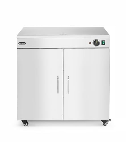 HENDI Teller-Wärmeschrank, doppelt, hält bis zu 108 Stück ⌀24 cm Teller, 3 abnehmbare Einlegeböden, Temperaturbereich: 30°C bis 85°C, mit 4 Rädern, Tellerwärmer, 230V/800W, 592x782x(H)765mm, Edelstahl