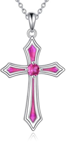 Vadmans Kreuz Kette für Damen 925 Sterling Silber 5A CZ Geburtsstein Halskette Anhänger Kreuz Schmuck Geschenke für Mädchen (G.Dunkelrot-Juli-Rubin)