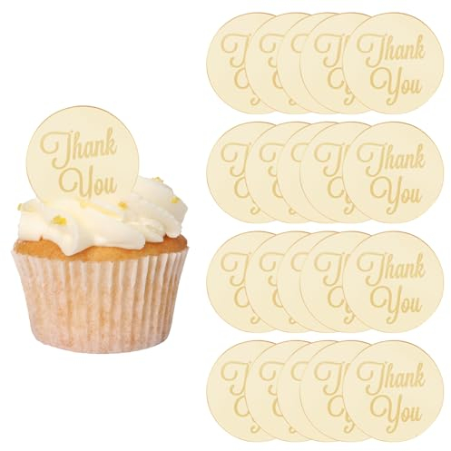 URROMA 20pcs Gold Mirror Acrylic Cake Toppers, 'Thank You' Cake Discs & Picks, Celebration Occasion, Gold Color Family