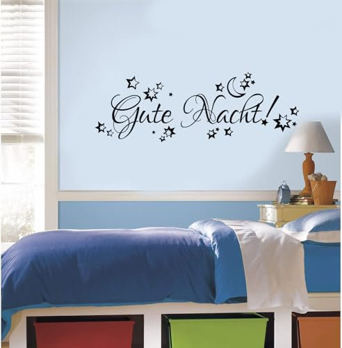 Gute Nacht! Sternen Wallsticker Kinderzimmer - Dekoratives Wandbild für Schlafzimmer | Magische Sterne & Beruhigender Text (45x125cm)