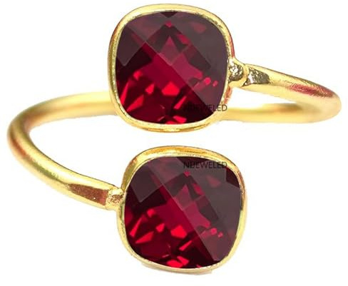 18K Yellow Gold Over 925 Sterling Silver Stylish Statement Ring for Women & Girl, Gemstone Dainty Ring, Fine Jewelry Christmas Gift (Adjustable upto Size 6 to Size 8, Ruby)