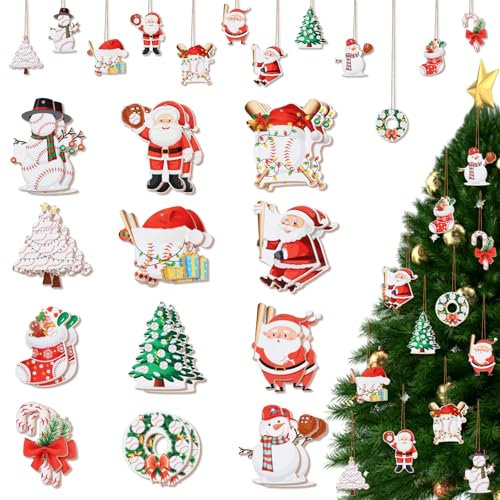 Fangleland 24Pcs hölzerne Weihnachten Baseball Ornamente, Holz hängenden Anhänger für Baseball Bowl Game Day Fans Club Sport Bankett, Weihnachten Baseball hängenden Dekorationen liefert