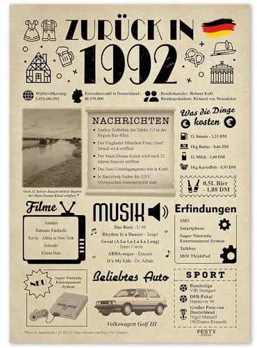 Geschenke zum 33. Geburtstag Frau - Geburtstagsgeschenk für Männer 33 - Schöne Geburtstagskarte 33 Frau und Mann - Geburtstagsdekoration 33. Geburtstag Männer und Frauen - Karte 1992