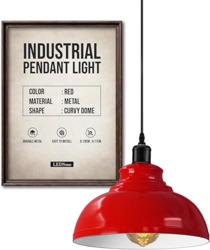 LEDSone Moderner Kronleuchter, Vintage-Pendellampenschirm, industrielle Deckenbeleuchtung zum Aufhängen, ideal für Esszimmer, Bar, Clubs, E27-Sockel (rot)