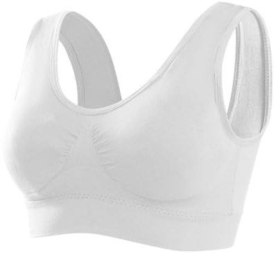 Memoryee Sports Bras Women 1 Pack Set Plus Size for Large Breasts Non Wired Inserts Washable Padded Push Up Multipack Vest Crop Top for Yoga Running Jogging Gym White 6XL
