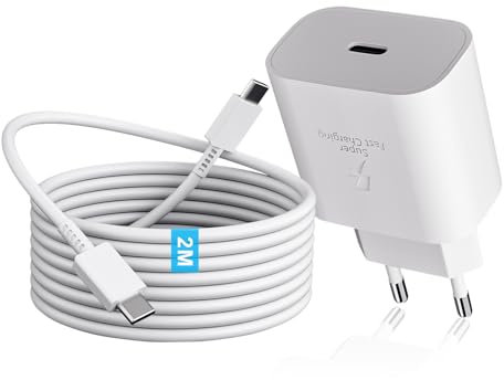 Caricabatterie Per Samsung, 25W Caricatore Rapido Alimentatore USB C con Cavo Tipo C da 2M per Samsung Galaxy A15/A14/A13/A25/A33/A34/A40/A53/ A52/A54/A55/S25/S25/S24/S23/ S22 Ultra/ S21/S20 FE/S10