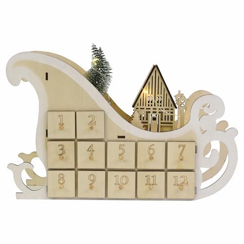 Nipach Weihnachts-Kalender aus Holz - 10 LED warm weiß - Batterie
