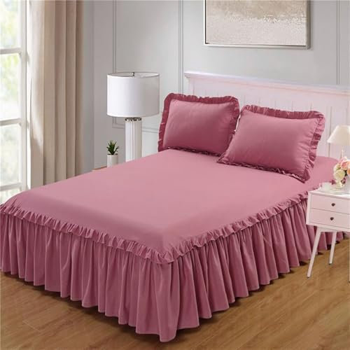 Epinki Bett Volant 180x220cm Waschbar, Bettrock Mit Rüschen Einfarbig Bohnenrosa Schlafkomfort, Polyester Betttuch Unterbett als Schutz für Boxspringbett & Topper