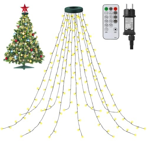 CNMTCCO Lichterkette Weihnachtsbaum mit Ring Timer 8 Modi 2.5M 300 LED | Weihnachtsbaum Außen mit 12 Stränge IP44 wasserdicht dimmbar, Weihnachtsbaumbeleuchtung für 150-240cm Baum, Warmweiß