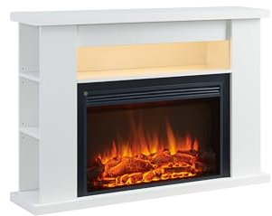 BALDERIA Elektrokamin Ruby | Elektrischer Standkamin mit 3D-Flammeneffekt | Elektro Heizung 2000W, LED-Beleuchtung | Kamin mit Fernbedienung, Thermostat & Timer | Weiß