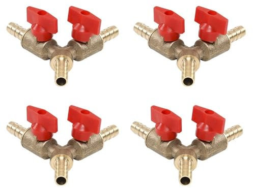 Jrifedptry 4Pcs 3 Way Shut Off Ball Valve/Valve Clamp Fitting 5/16 Fuel Shut Off Valve Hose Barb Fuel Gas 8mm Brass Y Type Ball Valve for Garden Tool
