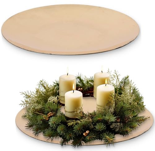 Deko-Teller 2er Set 47 cm in Gold Vintagelook - Flache Teller als Tischdeko Kerzenteller