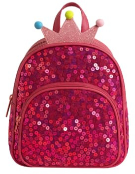 minimutz Kinderrucksack Glitzer Pailletten Mädchen, Kinder Prinzessinnenrucksack, Freizeitrucksack Kindergarten Kita mit Vordertasche, Krone pink