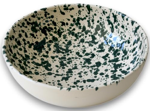 Colì Schale Majolika Salatschüssel große Keramikschale Durchmesser 30 Höhe 11 cm Design grüne Spritzer Tau