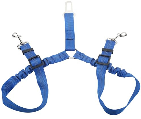 Anschnallgurt Hund Auto, Doppelter Hundegurt Auto, Elastischer Doppelköpfig Hundegurt Auto, Einstellbar Hunde Anschnallgurt Auto mit Ruckdämpfung und Karabiner für Kleine und Mittlere Hunde (Blau)