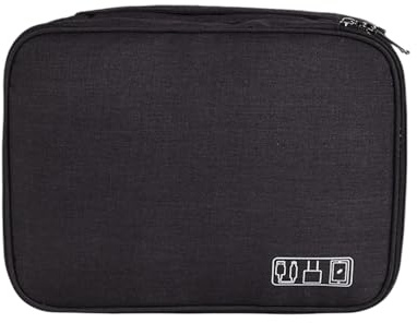 Srumvoat Tech Pouch, 3 Layer Large Capacity, Cable Organiser Bag with Handle, Waterproof Electronics Accessories Travel Organizer, Adjustable Dividers for Travel (Black)