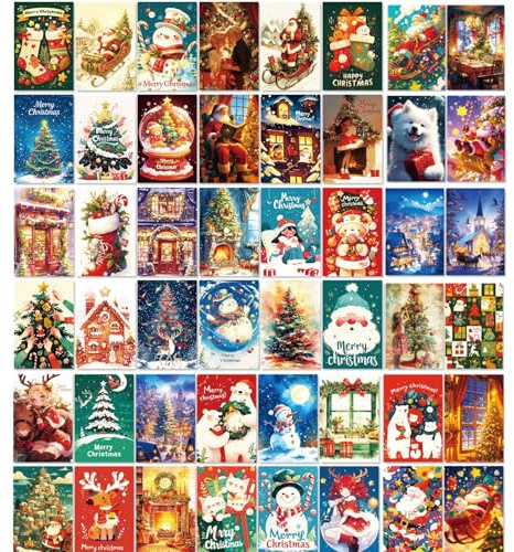 FuouYA 50 Différentes Cartes de Noël, Set de Cartes de Noël, Cartes Postales de Noël Amusantes, Petites Cartes de Noël, Cartes de Noël Drôles