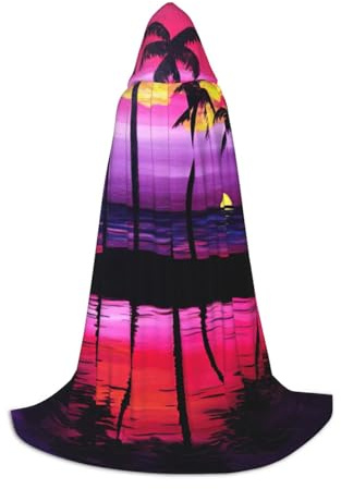 JEJEA Tropical Palm Tree Print Halloween Cosplay Christmas Party Outfits Hooded Wizard Robe Halloween Cloak Medieval Renaissance