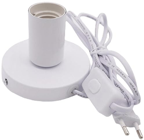 Vintage E27 Tischlampenfuß, E27 Fassung, Vintage Tischleuchte mit 1,8m Kabel, Nachttischlampe mit Kabelschalter, Max. 100 Watt (Weiß, exkl. Leuchtmittel)