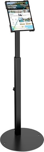 Diebstahlsicherer iPad Kiosk Ständer, Höhenverstellbarer POS Tablet Ständer | Schwarzer Bodenständer für Einzelhandel Kasse, Halterung 10-14 iPad Pro 12.9 11 10.9, Galaxy Tab, Surface Pro, 360° Drehbar