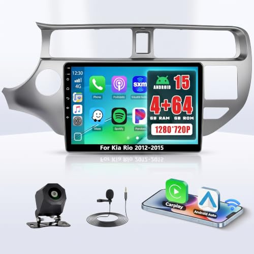 Roinvou 4G+64G Radio Android 15 para Kia Rio 2012-2015 Incell Screen Carplay Android Auto, 9 Pulgadas Pantalla Táctil Estéreo Radio con GPS Bluetooth EQ WiFi RDS FM SWC Cámara Trasera