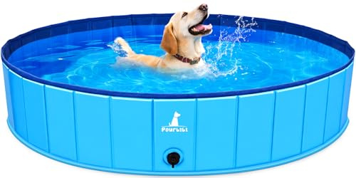 Pourbibi Hundepool fur Große Hunde, Faltbare Hund Schwimmbecken Hundebadewanne, rutschfest Dog Pool Planschbecken für Kinder und Hunde, 120 x 30 cm