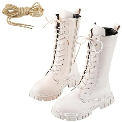 Stivali Bambina Bianchi, Stivali Invernali Alti al Polpaccio per Bambini e Ragazze Stivaletti Equitazione con Zip Laterali Antiscivolo Imbottiti Comodi Bambine Retro Stivaletti Neve Bambino Autunno