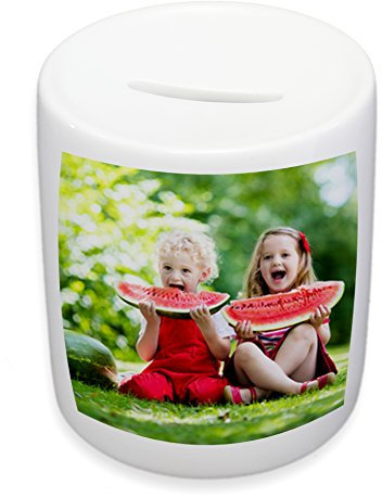 Spardose Spendendose Trinkgeldbox mit eigenem Motiv selbst gestalten, hochwertige weiße Spardose aus Keramik mit eigenem Logo, Foto, Motiv