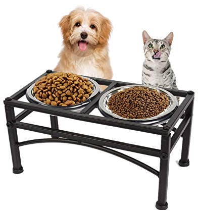 Double Stainless Steel Cat Dog Puppy Pet Bowls Stand,Water Food Feeder Pet Dish Holders (Small)