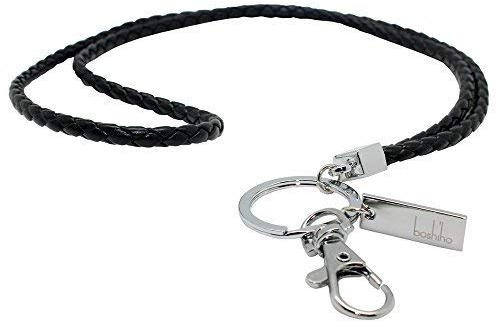 Boshiho PU Leder-Schlüsselband, mit starkem Clip und Schlüsselanhänger für Schlüssel, Ausweiskartenhalter 40,6 cm schwarz 1