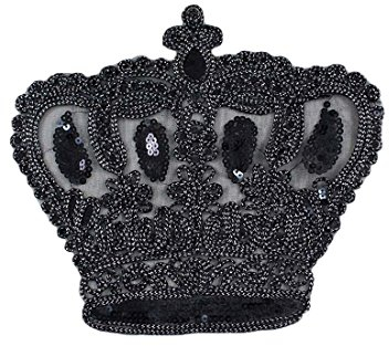 Lorigun DIY Kleidung Nähen Patch Pailletten Seil Schwarze Krone Große Applique Mode-Accessoires für T-Shirt