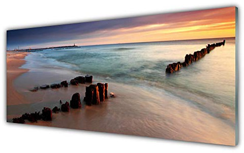 Tulup Impression sur Verre de 125x50 cm - Image - Tableau - Photo décorative panoramique - Paysage Mer Plage