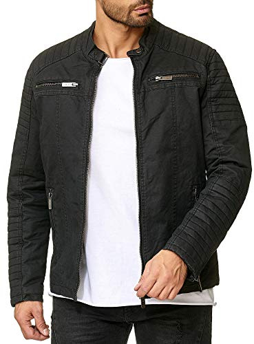 Red Bridge Hommes Veste Simili-Cuir Côtelé Cuir-Véritable Blouson Transition Moto Coton Vestes, Noir - Coton, M