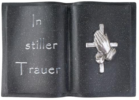 BURI Spruchstein Buch 14,5x10cm Trauerstein Gedenkstein Grabschmuck Grabdekoration, Variante:In Stiller Trauer