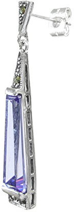 Set regalo con orecchini a forma di triangolo in argento Sterling 925 anticato e marcasite, con cristalli di zirconia cubica viola e viola