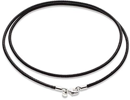 Miabella Genuine Italian 2mm Black or Brown Leather Cord Chain Necklace for Men Women with 925 Sterling Silver Clasp 14, 16, 18, 20, 22, 24, 26 Inch Made in Italy (Black, 20)