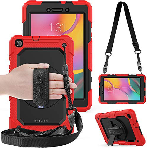 TECHGEAR Utility Coque pour Samsung Galaxy TAB A 8,0 POUCES 2019 (SM-T290 T295) Coque Rigide, Protection AntiChoc avec Support Pivotant 360 Degrés, Bandoulière Épaule et Prise Main [Rouge] Tab A8 2019