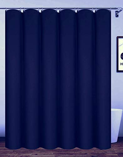 Homehold 200x240cm Navy Blue Bathroom Curtain With Hooks, Extra Long Polyester Waterproof Shower Curtain
