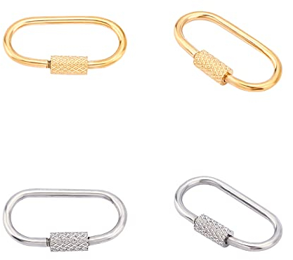 UNICRAFTALE 4pcs 2 Colors Screw Carabiner Lock Charms 25.5mm Long Stainless Steel Key Ring Metal Split Key Golden Oval Keychain Rings for Home Car Keys Accessories