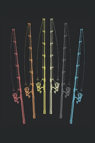 Fishing Rod Fisher Retro Rods Vintage Fisherman Design Pattern: NOTEBOOK - Funny Angler Angel Rod Blend Pattern, Gift Idea - A5 (6x9) - 120 Pages - DOTTED - Diary, Journal, Note, Book, Sketch, Planner