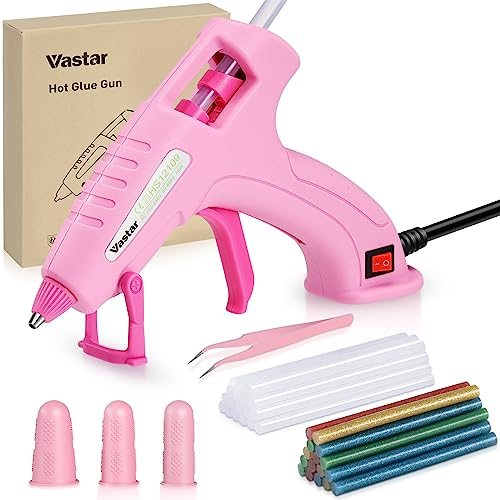 Vastar Pink Glue Gun, 60W Hot Glue Guns with 30Pcs Glue Sticks(7mmx130mm), On/Off Switch, Glue Gun for Crafting for DIY, Arts, Craft, Home Repairs, Fabric, Wood, Card