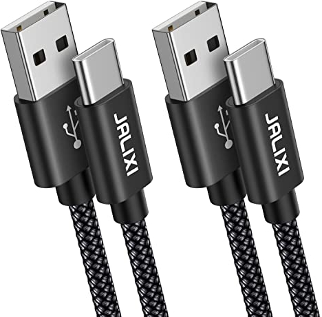 JALIXI Cable USB a USB C 1M, Cabo Cargador USB Tipo C Carga Rapida Nylon Trenzado para Samsung Galaxy S25 S24 S23 Plus Fe, A55 A16 A15, Redmi 14C, Pixel 9 9 Pro 8a, Telefono, Negro