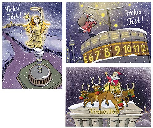 3er Set Weihnachtskarte Berlin Motive Siegessäule Brandenburger Tor und Alexanderplatz